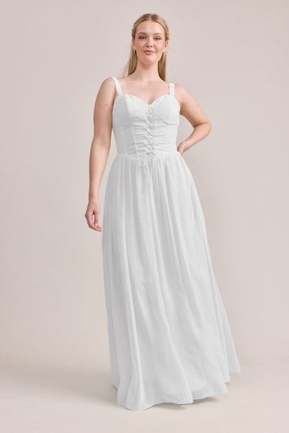 Alena Chiffon Dress | Made To Order | White Pearl