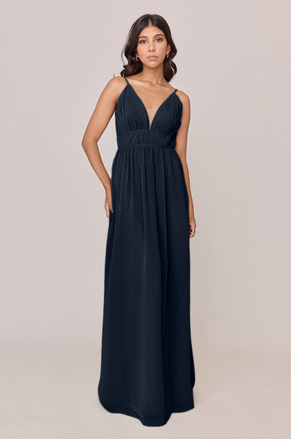 Alma Chiffon Dress | Made To Order | Navy Blue