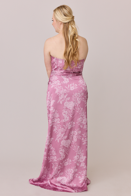 Amara Satin Floral Print Dress | Made To Order | Mauve Pink Bouquet