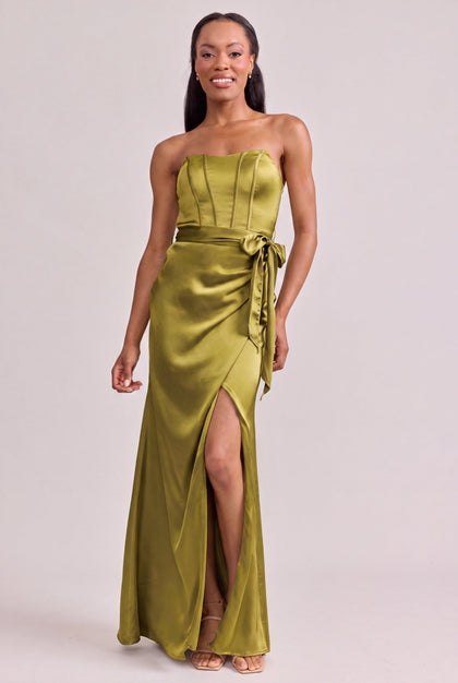 Amara Satin Dress | Made To Order | Chartreuse