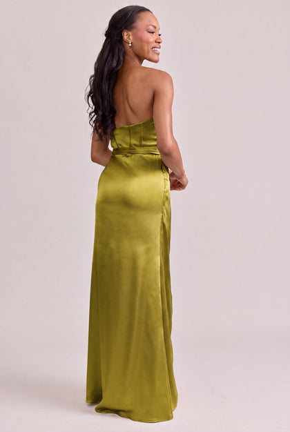 Amara Satin Dress | Made To Order | Chartreuse