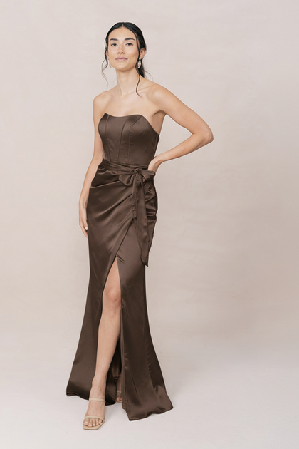 Amara Satin Dress | Made To Order | Espresso