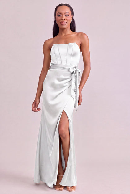 Amara Satin Dress | White Pearl