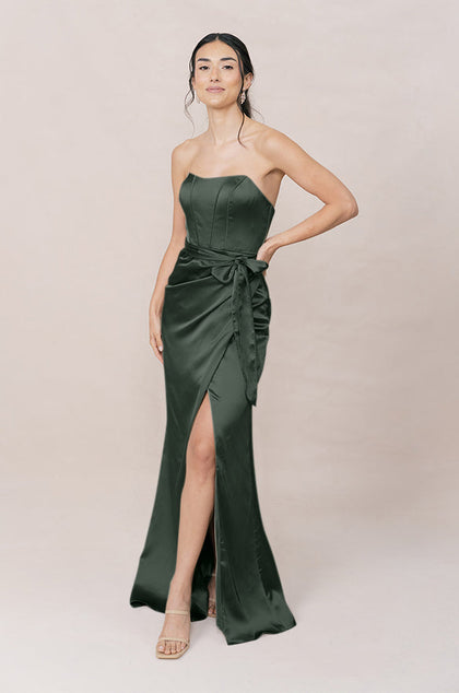 Amara Satin Dress | Made To Order | Deep Olive