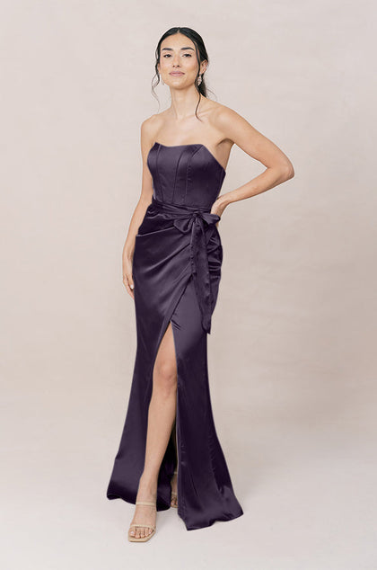 Amara Satin Dress | Made To Order | Eggplant
