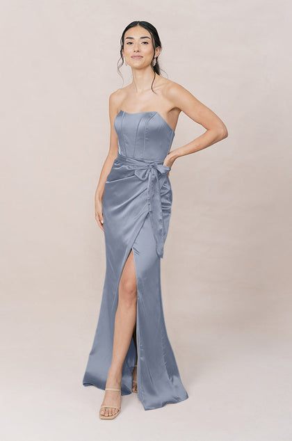 Amara Satin Dress | Made To Order | French Blue