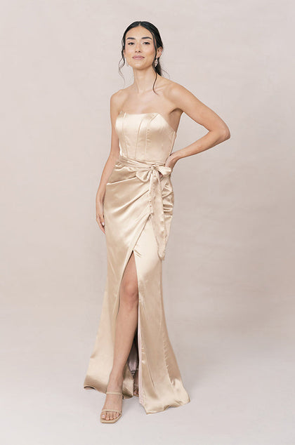 Amara Satin Dress | Made To Order | Gold Champagne