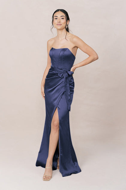 Amara Satin Dress | Made To Order | Indie Blue