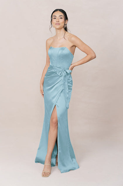 Amara Satin Dress | Made To Order | Light Blue