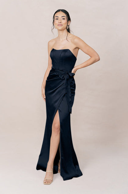 Amara Satin Dress | Made To Order | Navy Blue
