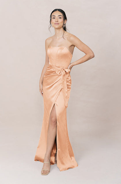 Amara Satin Dress | Made To Order | Peach