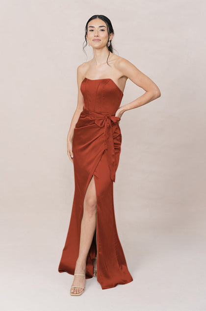Amara Satin Dress | Made To Order | Rust