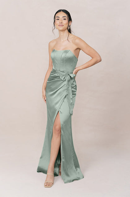 Amara Satin Dress | Made To Order | Sage