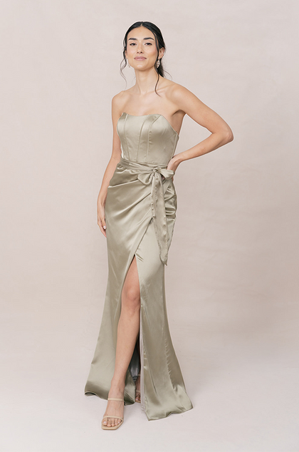 Amara Satin Dress | Made To Order | Sage