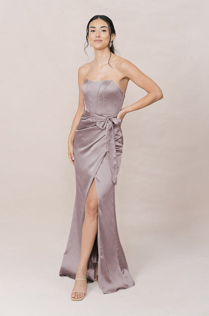 Amara Satin Dress | Made To Order | Taupe