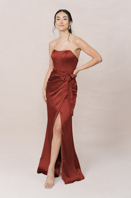 Amara Satin Dress | Made To Order | Terracotta Rust