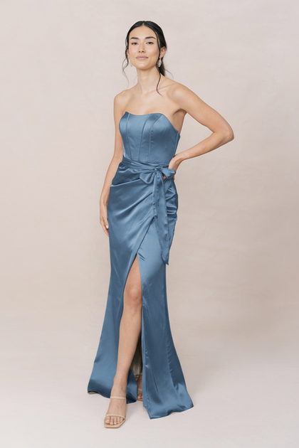 Amara Satin Dress | Made To Order | True Blue