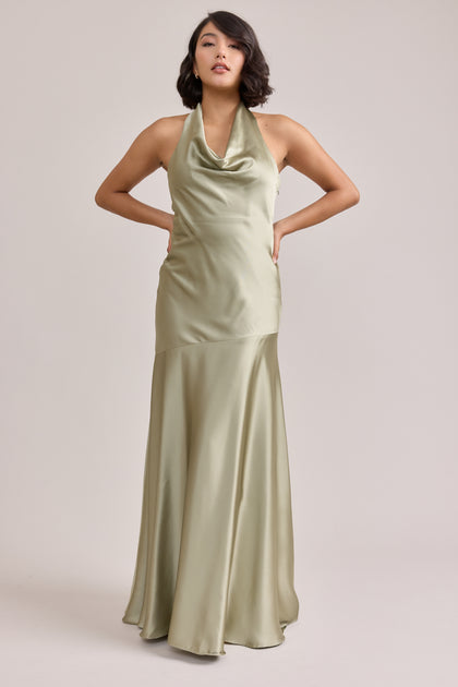 Amaya Satin Dress | Silver Sage