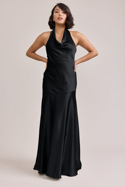 Amaya Satin Dress | Made To Order | Black