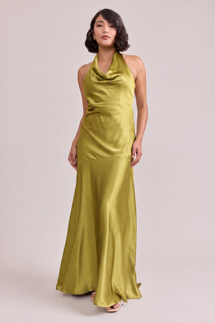 Amaya Satin Dress | Made To Order | Chartreuse