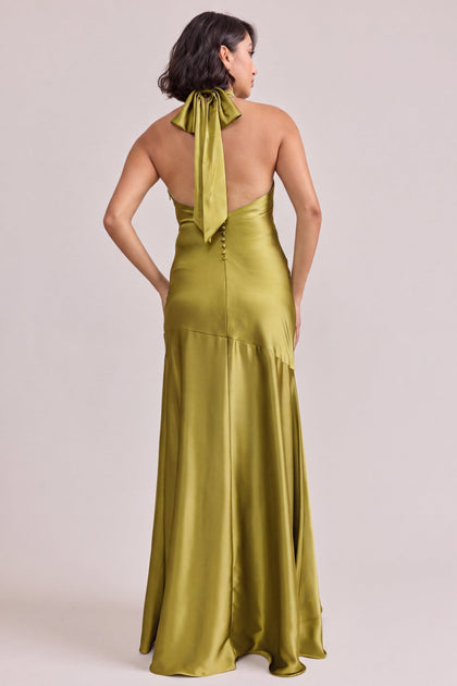 Amaya Satin Dress | Made To Order | Chartreuse