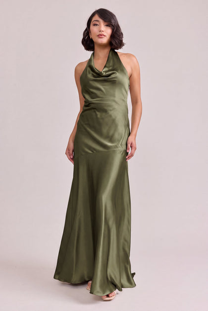 Amaya Satin Dress | Made To Order | Deep Olive