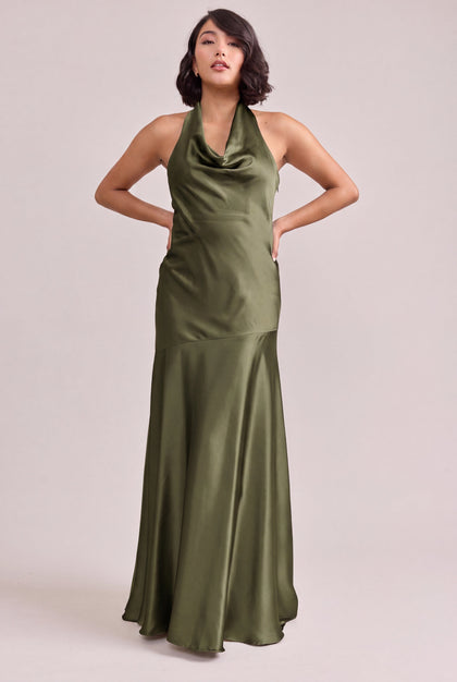 Amaya Satin Dress | Made To Order | Deep Olive