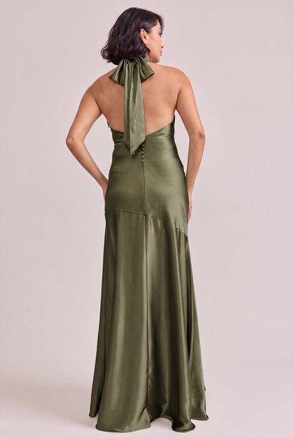 Amaya Satin Dress | Made To Order | Deep Olive