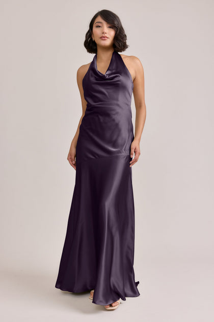 Amaya Satin Dress | Made To Order | Eggplant