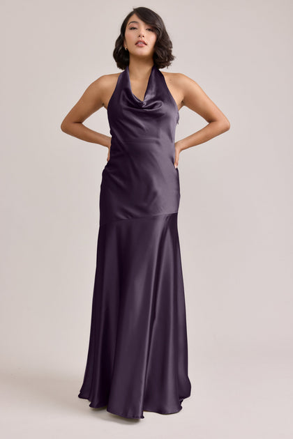 Amaya Satin Dress | Made To Order | Eggplant