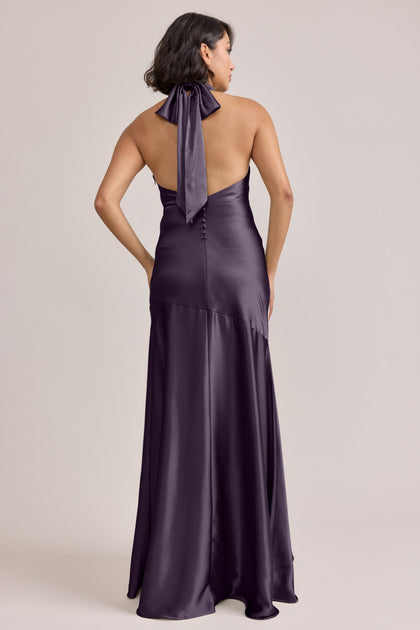 Amaya Satin Dress | Made To Order | Eggplant