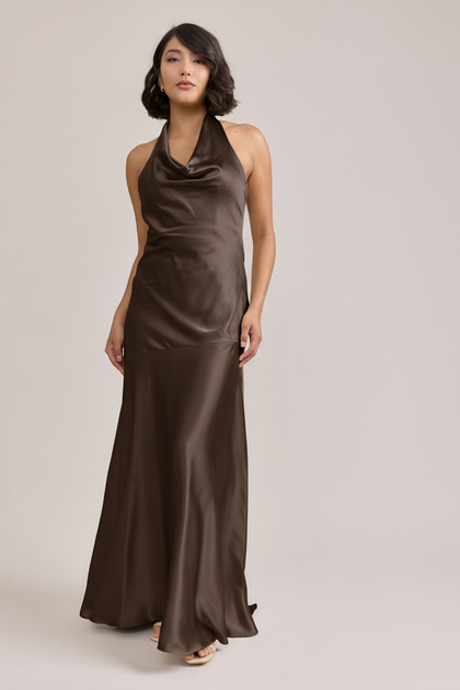 Amaya Satin Dress | Made To Order | Espresso