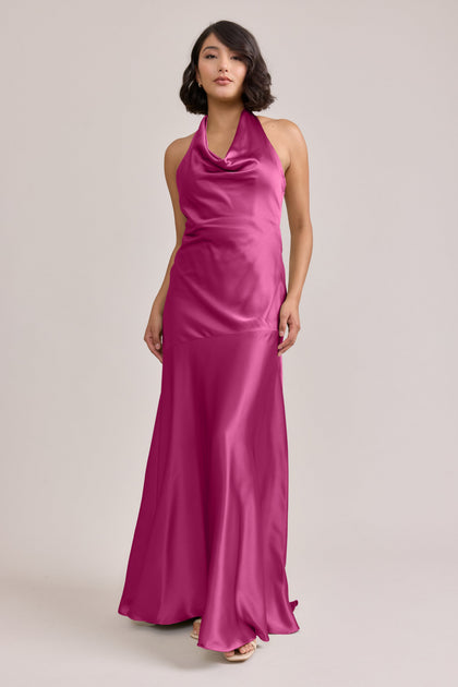 Amaya Satin Dress | Made To Order | Fuchsia