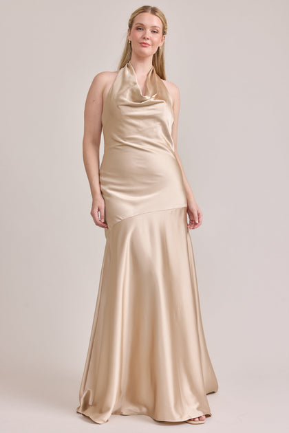 Amaya Satin Dress | Made To Order | Gold Champagne