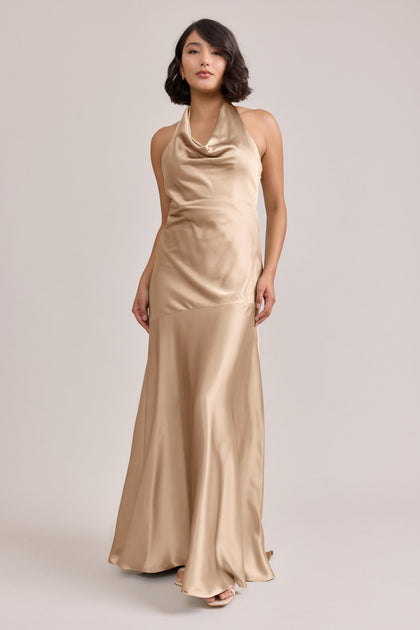 Amaya Satin Dress | Made To Order | Honey Beige