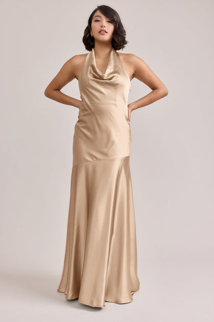 Amaya Satin Dress | Made To Order | Honey Beige