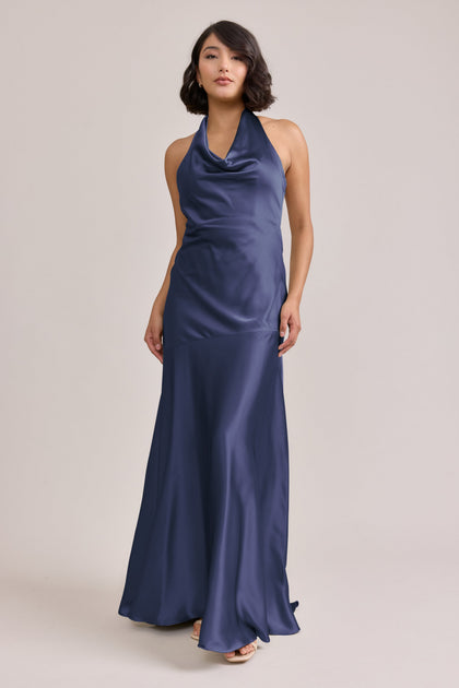 Amaya Satin Dress | Made To Order | Indie Blue