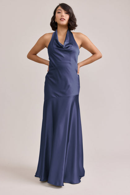 Amaya Satin Dress | Made To Order | Indie Blue