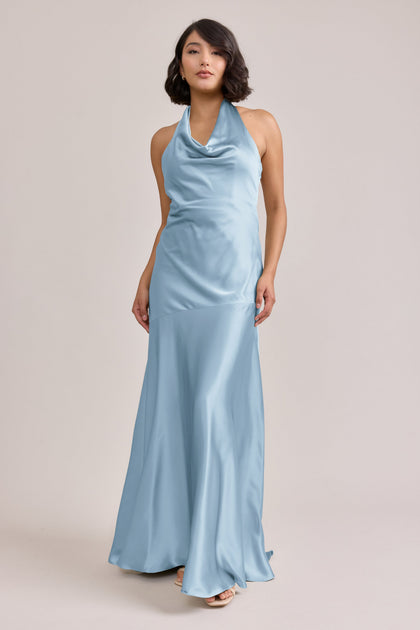 Amaya Satin Dress | Made To Order | Light Blue