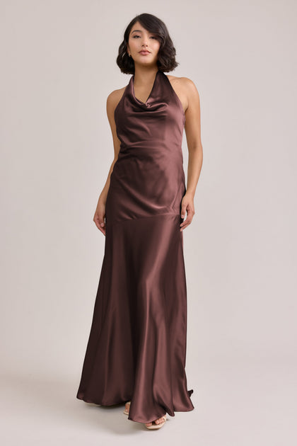 Amaya Satin Dress | Made To Order | Mahogany