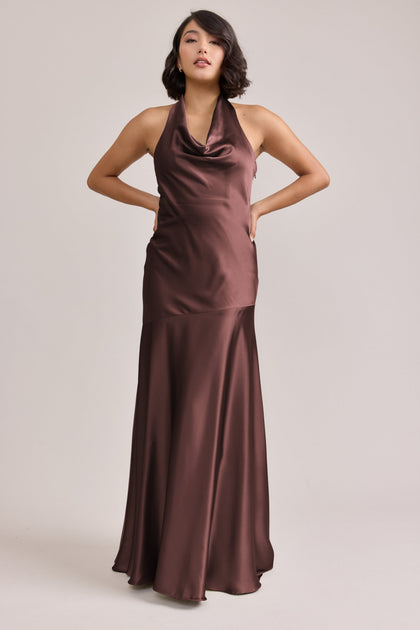 Amaya Satin Dress | Made To Order | Mahogany