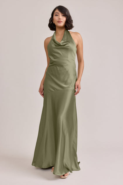 Amaya Satin Dress | Made To Order | Moss