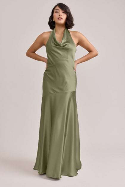 Amaya Satin Dress | Made To Order | Moss