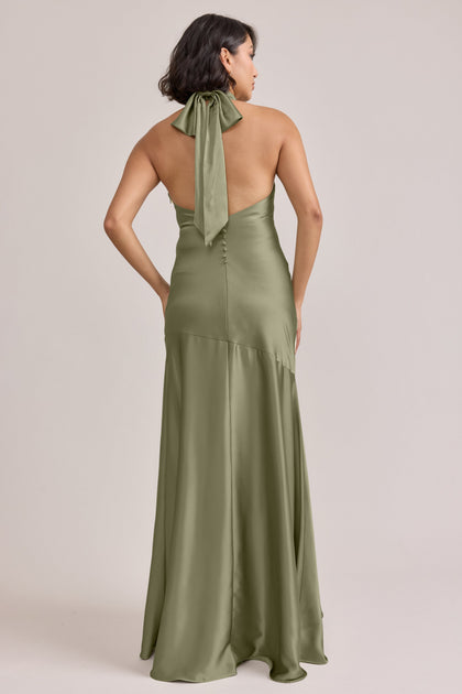 Amaya Satin Dress | Made To Order | Moss