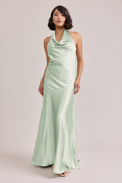 Amaya Satin Dress | Made To Order | Pistachio