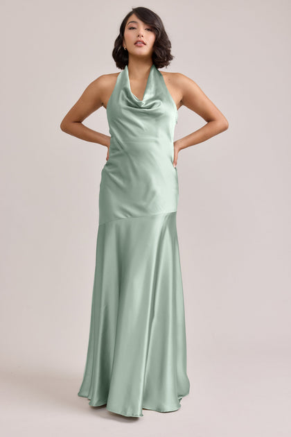 Amaya Satin Dress | Made To Order | Sage