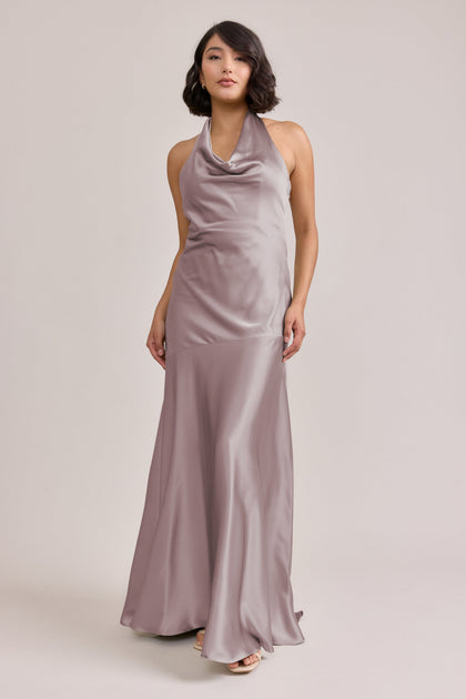 Amaya Satin Dress | Made To Order | Taupe