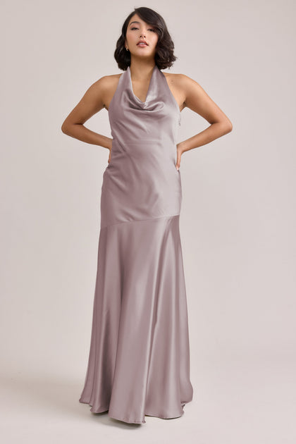 Amaya Satin Dress | Made To Order | Taupe
