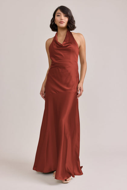 Amaya Satin Dress | Made To Order | Rust
