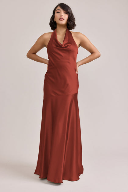 Amaya Satin Dress | Made To Order | Terracotta Rust